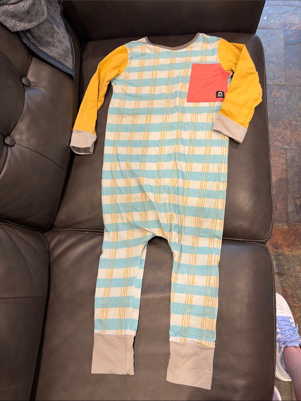 Kids Striped One-Piece Romper with Mustard Sleeves